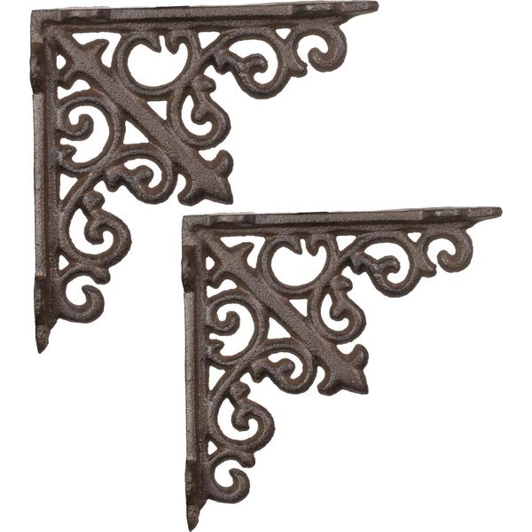 Set Di 2 Staffe Da Parete Supporto Per Mensola In Ghisa Marrone 14 X 14 Cm In Design Antico - Robusta Staffa Da Parete Vintage Staffa Da Parete Staffa Per Mensola Staffa Porta Mensola In Metallo-image
