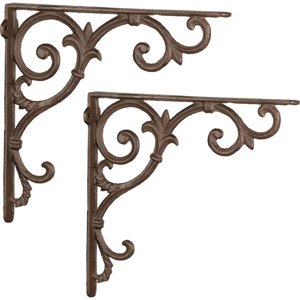 2 Pezzi Supporto Per Mensola Moritz Supporto Per Parete Mensola Per Parete 24 Cm X 25 Cm Supporto Per Mensola Supporto Per Parete In Ghisa Marrone-image