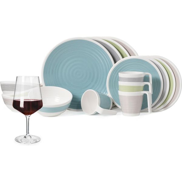 Set Di Stoviglie Da Campeggio In Melamina Per 4 Persone Harmonie 16 Pezzi + Bicchieri Milano Bicchieri Da Vino Rosso Stoviglie Per Picnic Barbecue-image