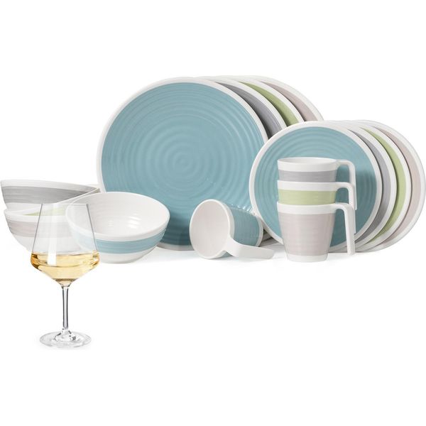 Set Di Stoviglie Da Campeggio In Melamina Per 4 Persone Harmonie 16 Pezzi + 4 Bicchieri Da Vino Milano White Stoviglie Picnic Bbq Cookware-image
