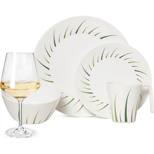 Set Di Stoviglie Da Campeggio In Melamina Per 4 Persone Limon Design 16 Pezzi + 4 Bicchieri Da Vino Milano White Stoviglie Picnic Bbq Cookware-image
