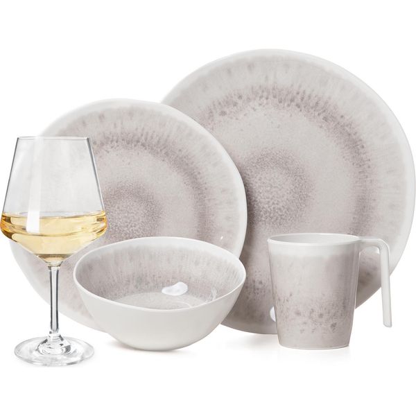 Set Di Stoviglie Da Campeggio In Melamina Per 4 Persone Design A Incudine 16 Pezzi + 4 Bicchieri Da Vino Bianchi Milano Stoviglie Picnic Bbq-image