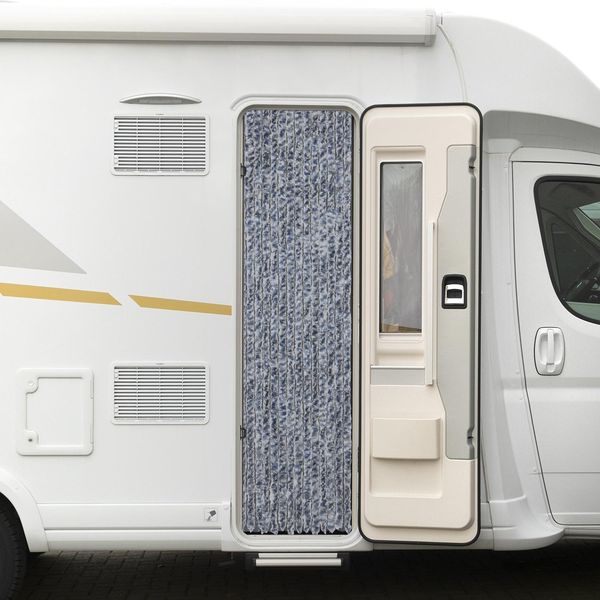 Tenda In Pile Moritz In Ciniglia 56 X 185 Cm Blu Grigio Screziato Per Porte Come Zanzariera Per Camper E Roulotte-image
