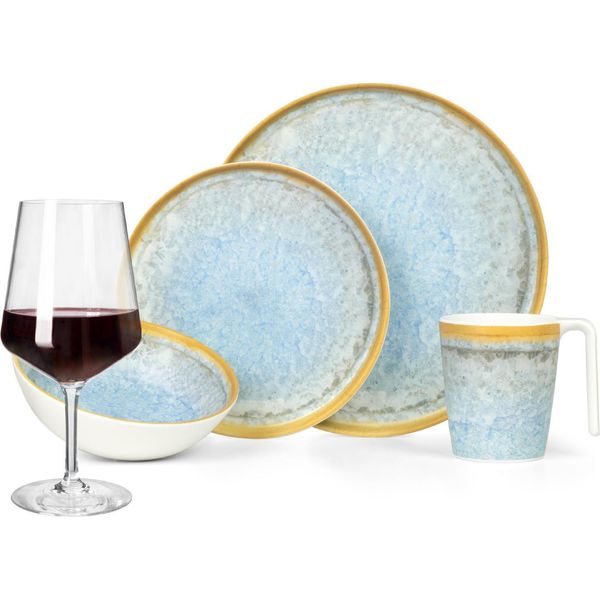 Set Di Stoviglie Da Campeggio In Melamina 4 Persone Crystal Blue + 4 Bicchieri Da Vino Rosso Milano Bicchieri Da Vino Rosso Stoviglie Picnic Bbq-image