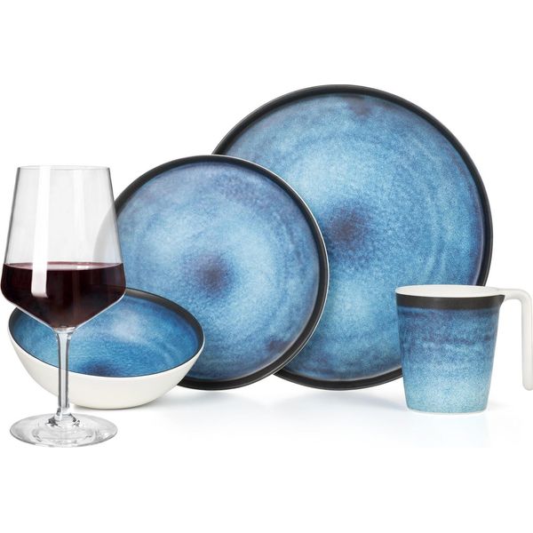 Set Di Stoviglie Da Campeggio In Melamina 4 Persone Oceano Profondo + 4 Bicchieri Da Vino Rosso Milano Bicchieri Da Vino Rosso Stoviglie Picnic Bbq-image