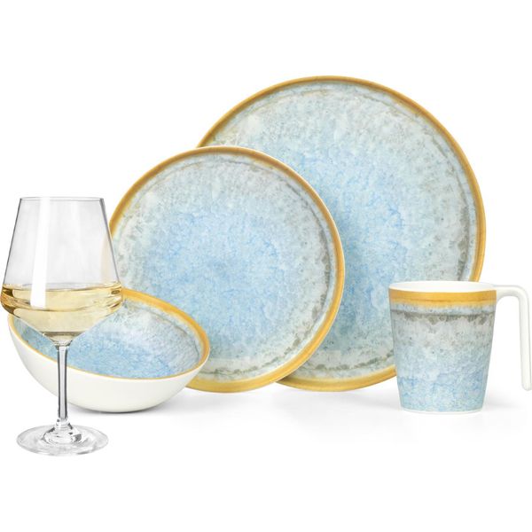 Set Di Stoviglie Da Campeggio In Melamina 4 Persone Crystal Blue + 4 Bicchieri Da Vino Milano White Servizio Da Tavola Picnic Bbq Cookware-image