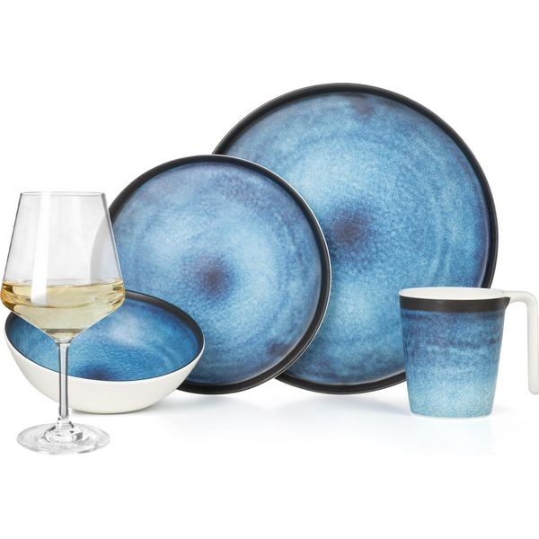 Set Di Stoviglie Da Campeggio In Melamina 4 Persone Oceano Profondo + 4 Bicchieri Da Vino Milano White Servizio Da Tavola Picnic Bbq Cookware-image
