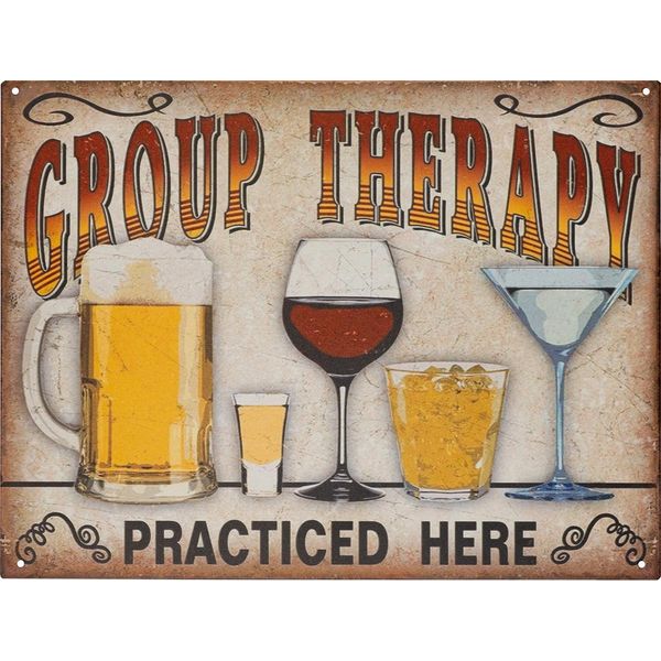 Cartello Di Latta Moritz 33 X 25 Cm Terapia Di Gruppo Praticata Qui Birra Vino Grappa Decorazione Cartello Di Metallo Retro Vintage Detti Divertenti-image