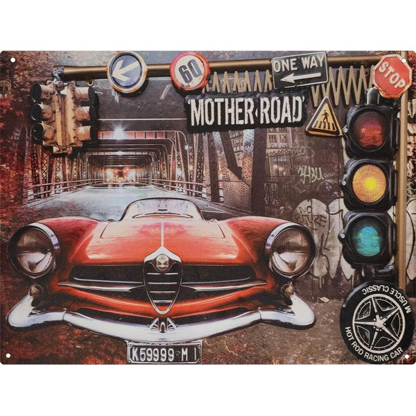 Insegna Di Latta Moritz 33 X 25 Cm Mother Road Red Car Insegna Decorativa In Metallo Retro Vintage Detti Divertenti-image