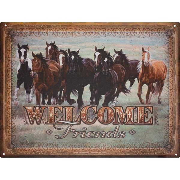 Cartello Di Latta Moritz 33 X 25 Cm Welcome Friends Horses Herd Decorazione In Metallo Cartello Retro Vintage Detti Divertenti-image