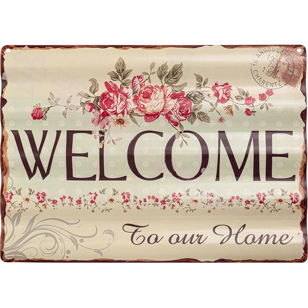 Insegna Di Latta Moritz 40 X 29 Cm Welcome Welcome Home Roses Flowers Decorazione Insegna Di Metallo Retro Vintage Detti Divertenti-image