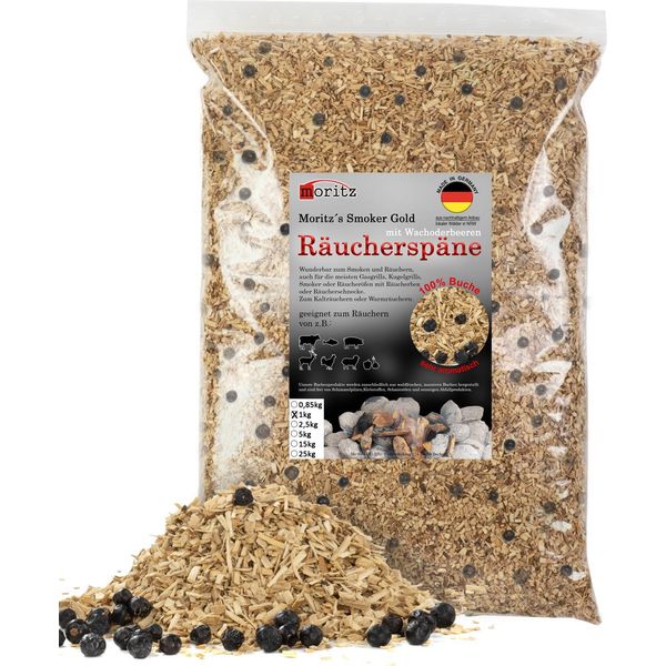Moritz 1Kg Trucioli Per Affumicatura Faggio Con Ginepro Fine 0,75 -2 Mm Affumicatura I Affumicatura A Freddo Di Pesce Carne Salsiccia Formaggio Verdure Anche Per Bbq I Grill - Farina Per Affumicatura-image