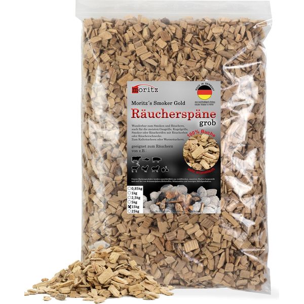 Moritz 15Kg Trucioli Di Faggio Grossolani 6 -12 Mm Affumicatura I Affumicatura A Freddo Di Pesce Carne Salsiccia Formaggio Verdure Anche Per Bbq I Grill - Farina Per Affumicatura-image
