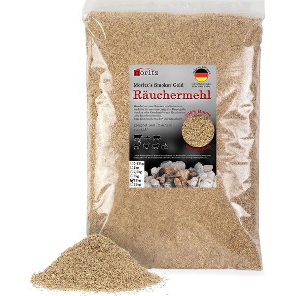 Moritz 15Kg Farina Per Affumicatura Di Faggio Fine 0,5 -1 Mm Affumicatura I Affumicatura A Freddo Di Pesce Carne Salsiccia Formaggio Verdure Anche Per Bbq I Grill - Patatine Affumicanti-image