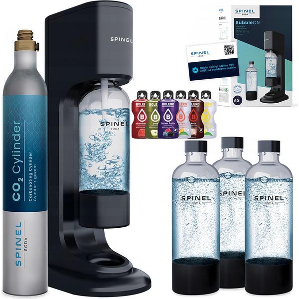 Spinel Soda Bubbleon Soda Maker Nero Set Con 3 Bottiglie 1L Bolero-image