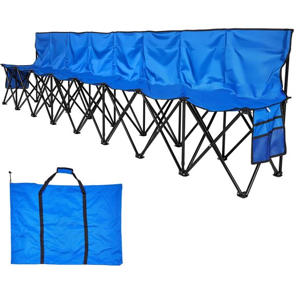 Succebuy Panchina Di Squadra Portatile Panca Da Campeggio (8 Persone) Con Tasche Laterali E Borsa Da Trasporto, Panchina Pieghevole Con Schienale, Panchina Laterale Per Calcio, Baseball E Attività All'aperto Blu-image