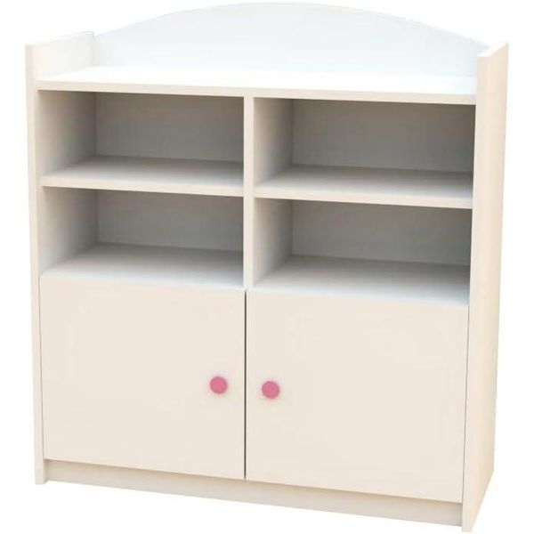Libreria Happy Babies - Scaffale Armadio Bianco Con Ante, Libreria Per Camera Dei Bambini, Soggiorno E Camera Dei Ragazzi, Scaffale In Piedi Per Libri, Scaffale In Piedi E Scaffale A Cartella 88X96X34 (Maniglia Rosa)-image