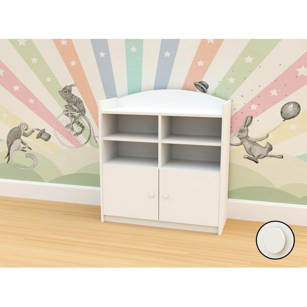 Libreria Happy Babies - Scaffale Armadio Bianco Con Ante, Libreria Per Camera Dei Bambini, Soggiorno E Camera Dei Ragazzi, Scaffale In Piedi Per Libri, Scaffale In Piedi E Scaffale A Cartella 88X96X34 (Maniglia Bianca)-image
