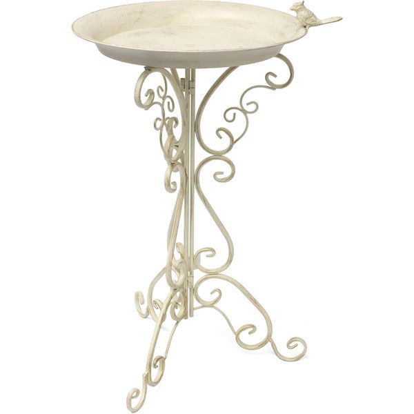 Moritz Bird Bath Bird Bath Bianco Antico Con Uccellino Sulla Ciotola Dell'acqua Altezza 73Cm Bird Bath In Piedi Abbeveratoio Decorato Giardino Antigelo-image