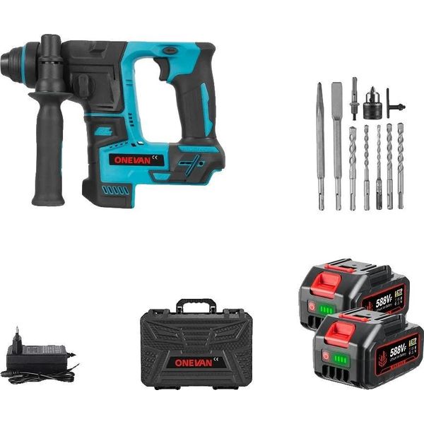 Trapano Elettrico A Percussione, Design Compatto, Motore Brushless, 2 Scatole Di Batterie 10 Pezzi-image