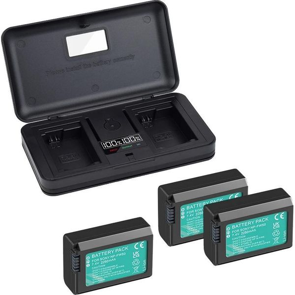 Batteria Compatibile Con Fotocamere Digitali Alpha, Ricaricabile E Caricatore Incluso, 3 Batterie E 1 Caricatore-image