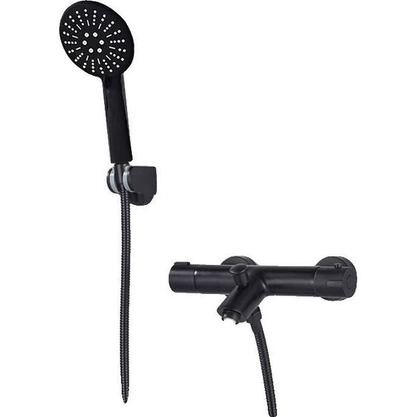 Miscelatore Termostatico Per Doccia, Doppia Maniglia, Finitura Cromata, Set Completo Nero B-image