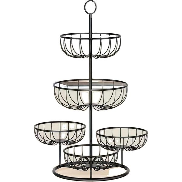 Cesto Di Frutta, Design A Più Livelli, Facile Da Pulire, Nero, 5 Livelli-image