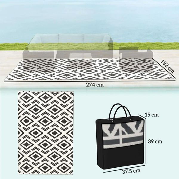 Tappeto Per Esterni, Resistente Alle Intemperie, Stile Boho, Nero, 182 X 274 Cm-image