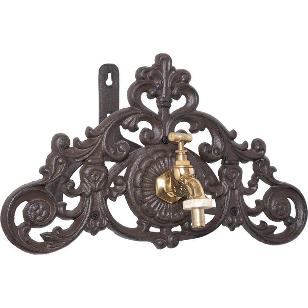 Rubinetto In Ghisa Con Portagomma - Montaggio A Parete - Design Antico - Decorazione Da Giardino - 22 X 36,5 X 25 Cm - Supporto Robusto - Rubinetto Integrato - Look Vintage-image