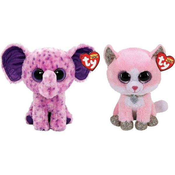 Ty - Animali Di Peluche - Beanie Boo - Gatto Rosa Fiona Ed Elefante Eva-image