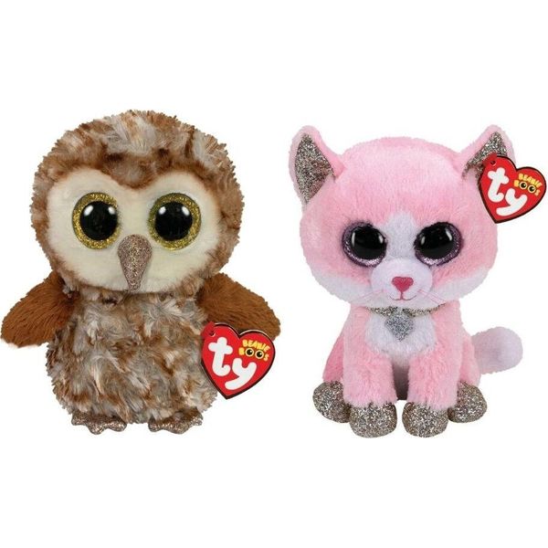 Ty - Animali Di Peluche - Beanie Boo's - Gufo Percy E Gatto Rosa Fiona-image