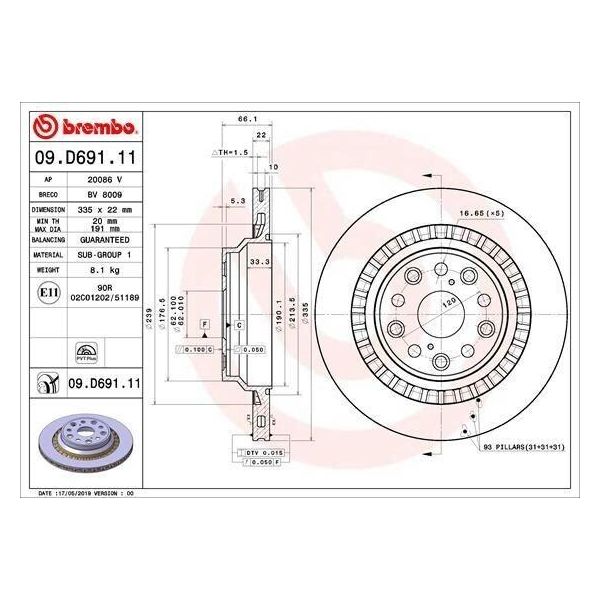 Brembo 09.D691.11 - Disco Freno Oe 4243150100 Per Ls (F4)-image