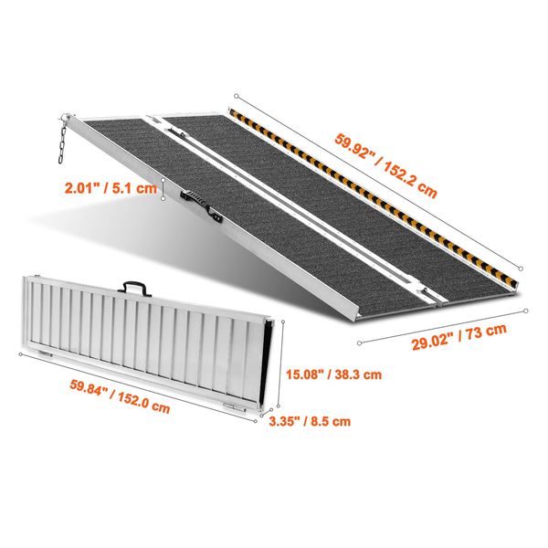 Rampa Portatile Per Sedie A Rotelle Vevor, 1,52 M, Portata 363 Kg, Rampa Da Soglia Pieghevole In Alluminio Antiscivolo, Rampa Pieghevole Per Sedie A Rotelle Per Mobility Scooter, Rampa Per Gradini Di Casa, Scale, Porte, Cordoli-image