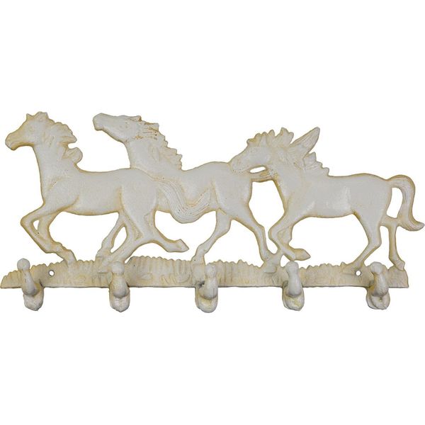 Moritz Appendiabiti Da Parete Cavalli 5 Ganci In Ghisa Bianca 37 X 17 X 4 Cm Appendiabiti Appendiabiti Vintage-image