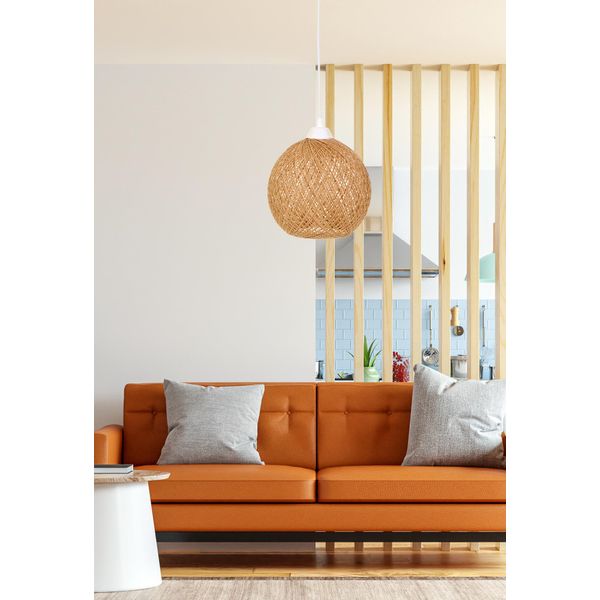 Opviq, 190- 190FLH, Colore Naturale, Marrone, Lampadario, Lampadario In Juta Fatto A Mano-image