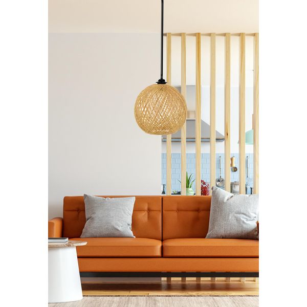 Opviq, 190- 190FLH, Giallo, Marrone, Lampadario, Lampadario In Iuta Fatto A Mano-image