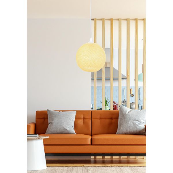 Opviq, 190- 190FLH, Giallo,,Bianco, Lampadario, Lampadario In Juta Fatto A Mano-image