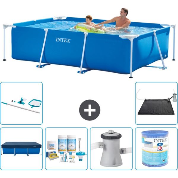 Piscina Intex Con Struttura Rettangolare - 260 X 160 X 65 Cm - Blu - Include Copertura - Pacchetto Manutenzione - Pompa Filtro Per Piscina - Filtro - Kit Pulizia - Tappeto Solare-image