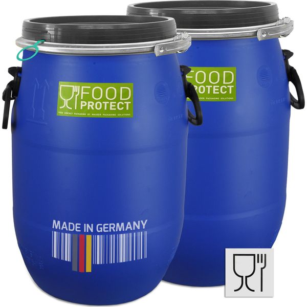 Plasteo® 2 Pezzi 30 Litri Barile Con Coperchio A Collo Largo Barile Per Stoccaggio Barile Per Trasporto Barile In Plastica Barile Per Mangimi Barile A Collo Largo Approvazione Alimentare + Approvazione Fda-image