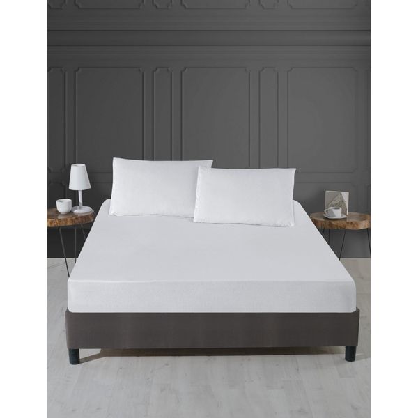 L'essentiel Linge De Maison, Alez Fitted Pol (150 X 200), Protezione Per Letto Matrimoniale, 80 % Poliestere / 20 % Cotone, Bianco, 150 X 200 + 30 Cm-image