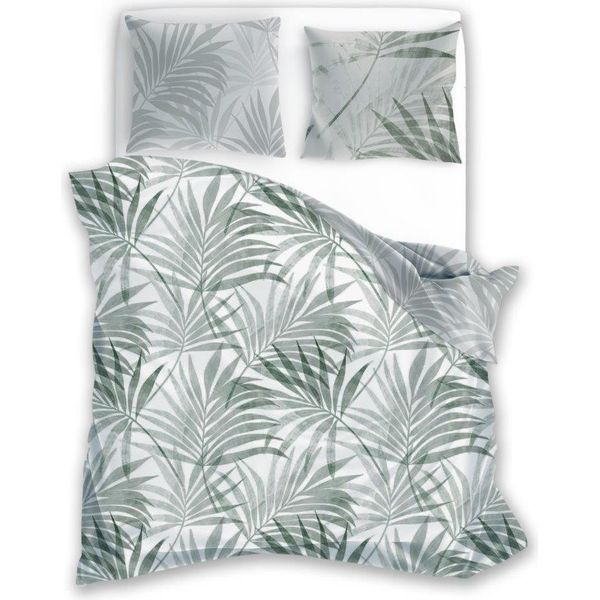 Biancheria Da Letto In Raso 160X200 Milargo Verde 004 Verde-Grigio Foglie Faro-image