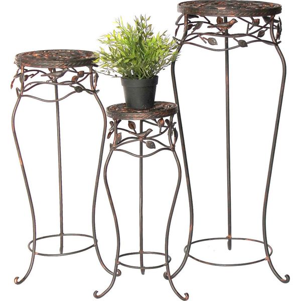 Sgabello Per Fiori In Metallo Nero Rotondo Set Di 3 52 Cm / 65 Cm / 78 Cm Supporto Per Fiori 18215 Colonna Per Fiori Supporto Per Piante Antico Sgabello Per Piante Vintage-image