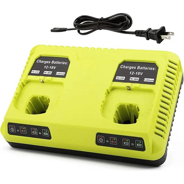 Caricabatterie Doppio 6A, Per Ryobi 18V One+ Li-Ion, Compatibile Con Le Batterie P107 P108 RB18L50 RB18L20, Verde-image