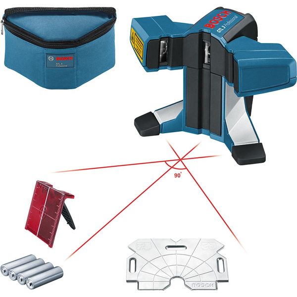 Bosch Gtl 3 Professional Red Tile Laser ( 0601015200 ) In Valigetta Con Disco Di Allineamento, Bersaglio Laser E Batterie-image