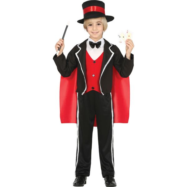 Costume Da Mago Classico Da Palcoscenico Per Bambini Con Mantello E Cappello A Cilindro Abbigliamento Elegante Carnevale Del 19° Secolo, Taglia: 140/146 Colore: Nero-image