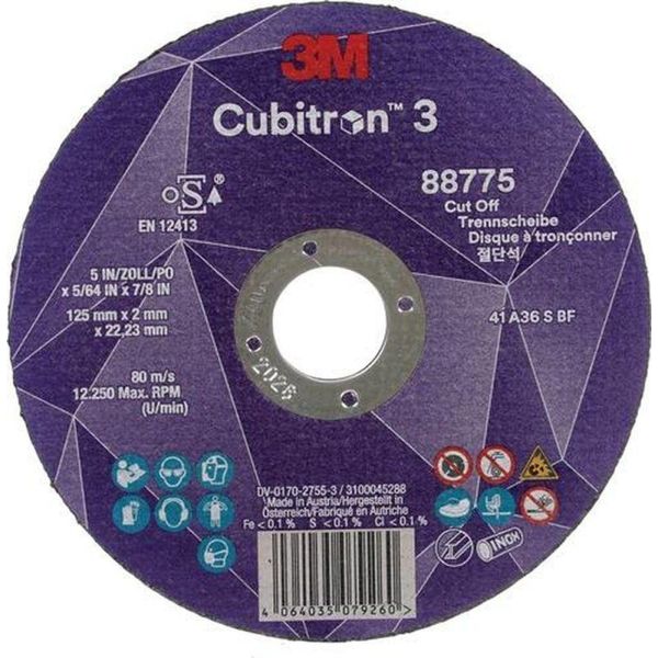 25X 3M™ Cubitron™ 3 Trennscheibe, 88775, 36+, T41, 125 Mm X 2 Mm X 22,23 Mm, It, 25/Pack, 50 StüCk/Ve-image