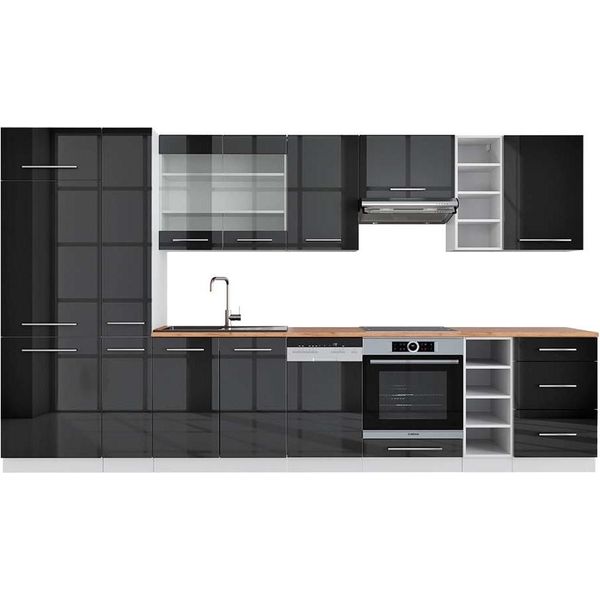 Vicco Cucina Componibile Fame-Line, 355 Cm , Pt Rovere, Antracite Lucido/Bianco/Bianco-image