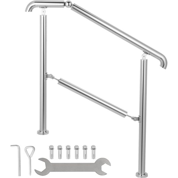 Ringhiera 5 Gradini Ingresso Casa Corrimano In Acciaio Inox Con Palo Ringhiera Ingresso Regolabile Argento Da 1 A 5 Gradini Ringhiera 1,6 M-image