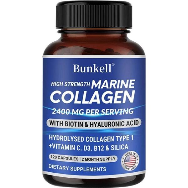 Collagene Marino 2400 Mg (120 Capsule) Integratore Alimentare, Pelle, Capelli, Unghie, Anti-Invecchiamento-image