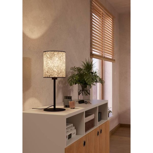 Eglo Tischleuchte "Butterburn Tischlampe, Stahl Und Textil, Nachttischlampe, E27, Lampe", Schwarz (Schwarz Beige, GrüN), 1, Ø 18Cm H: 47,5Cm, 1 Stk., Leuchten, Butterburn, Schwarz, GrüN, Beige, H47,5 X Ø18 Cm, IP20, Tischleuchte-image